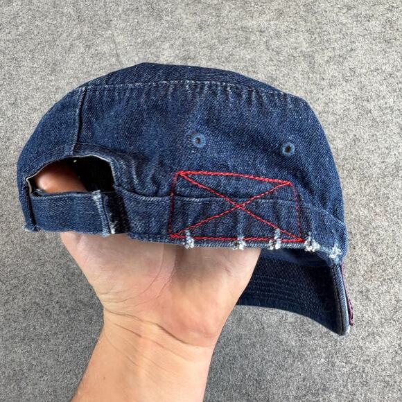 Mega Cap Hat Womens One Size Blue Denim Beaded Bow Embellished Distressed Y2K - Picture 5 of 7